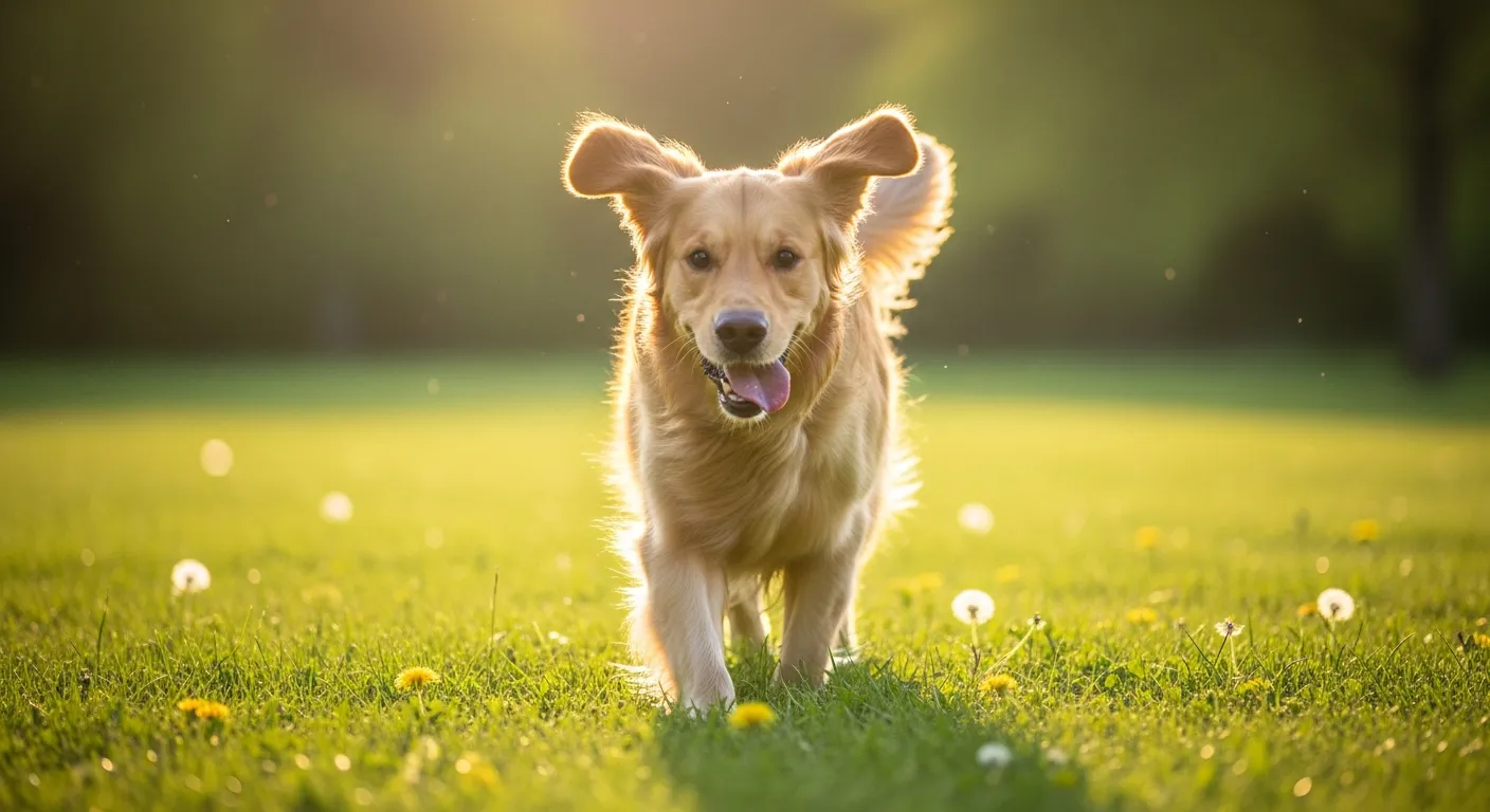 Happy trained dog running freely in a park - Unleashed Potentials dog training in Marietta GA